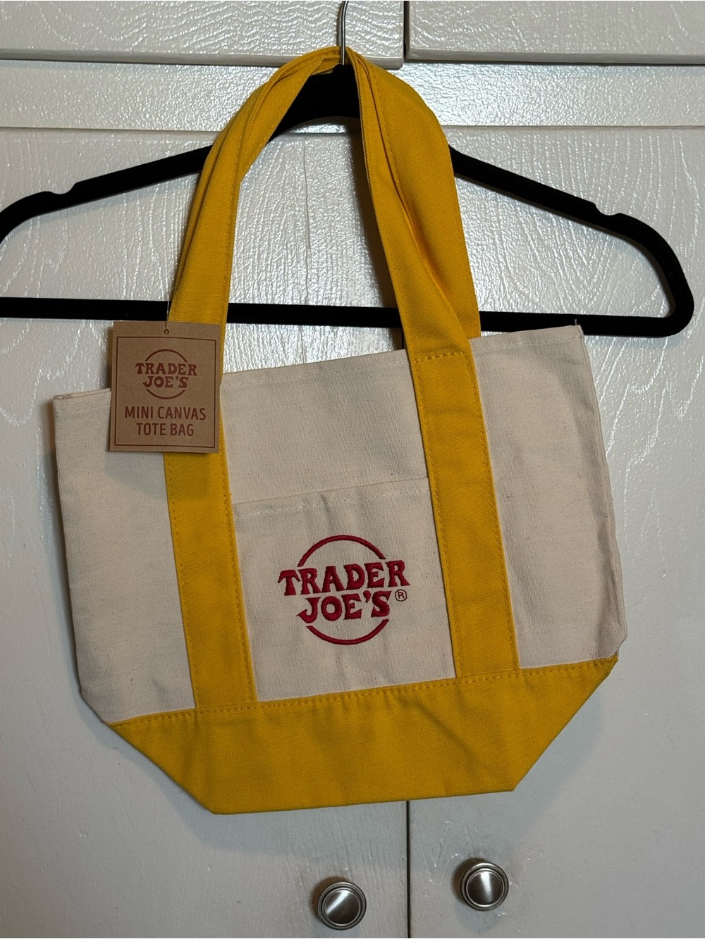 Trader Joe’s Canvas Mini Tote Bag in Cream and Yellow